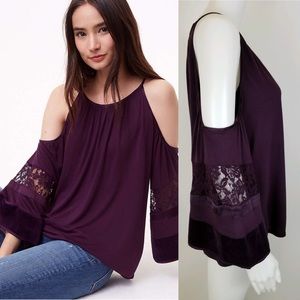 Loft Cold Shoulder Bell Sleeve Top Plum Velvet